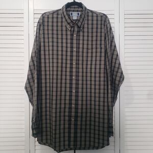 Sutter‎ & Grant Button Down Shirt Men's Large Tall Plaid Black Tan Poly Cotton